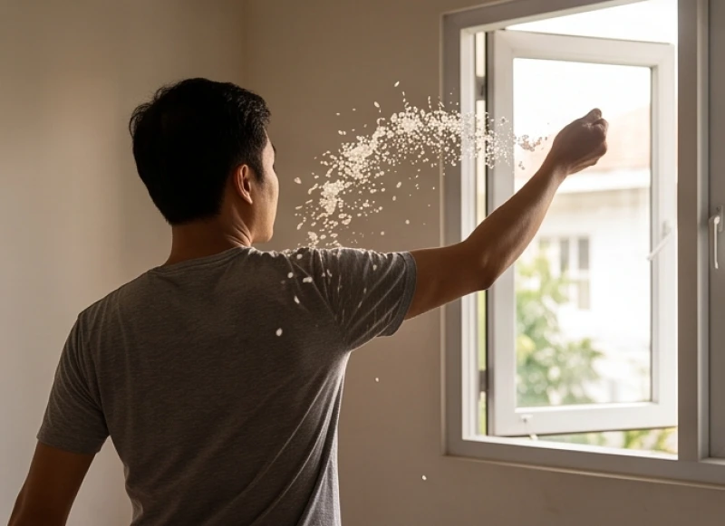 Hành động hất mạnh nắm muối gạo qua vai về phía sau để xua đuổi tà khí và vận xui