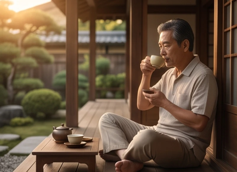 Tử vi trọn đời tuổi Quý Hợi 1983 nam mạng: Diễn tiến và mốc hạn 3 Một người đàn ông trung niên thảnh thơi thưởng trà thể hiện sự an nhàn ở hậu vận