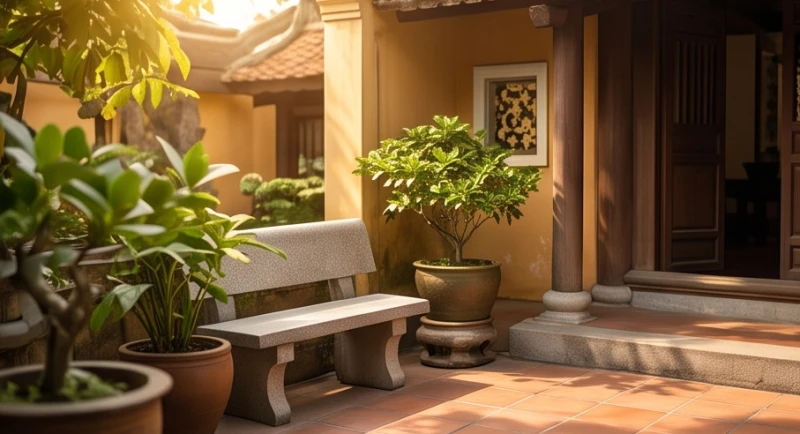 Góc sân vườn yên tĩnh ngập tràn ánh nắng mang lại cảm giác bình yên của tuổi xế chiều