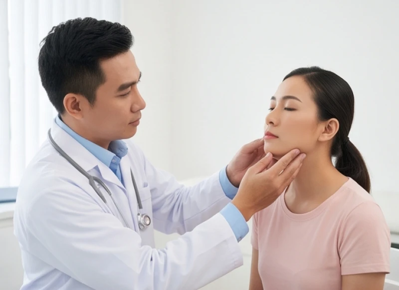 Bác sĩ thăm khám và kiểm tra phản xạ của mạng lưới dây thần kinh trên khuôn mặt bệnh nhân tại phòng khám