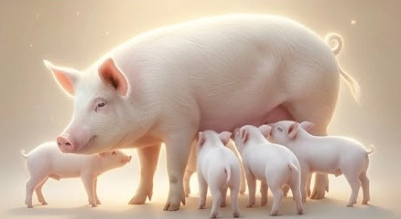 Heo nái trắng toát cùng đàn con ngoan ngoãn bú sữa mang theo tỷ lệ ứng nghiệm tài lộc cao trong phong thủy