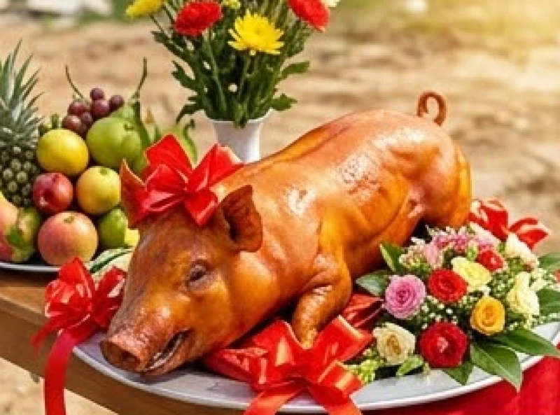 Văn khấn động thổ xây nhà: Bài cúng chuẩn và thủ tục trọn vẹn 5 Mâm cúng động thổ của người miền Nam thường có nguyên con heo quay vàng ươm đặt chính giữa bàn lễ