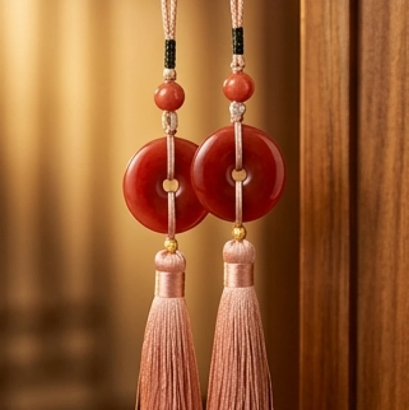 Cặp khánh ngọc bội đỏ truyền thống biểu tượng cho sự hòa hợp và viên mãn trong gia đạo