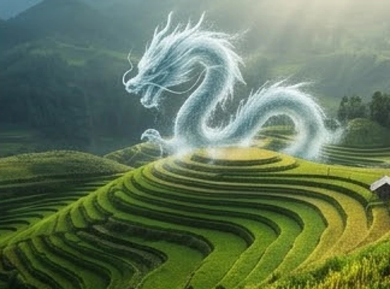 Hình tượng rồng cuộn mình trong làn sương mờ ảo đại diện cho vị thần cai quản thời tiết của cư dân nông nghiệp lúa nước.