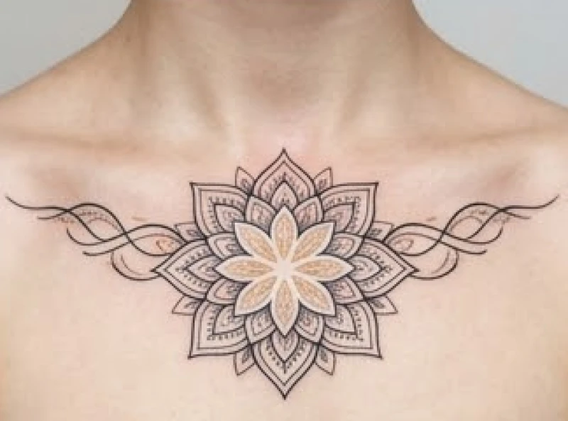 Hình xăm Mandala thanh mảnh có điểm xuyết tông màu vàng nhạt và nâu đất cho mệnh Kim