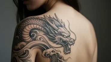 Hình xăm con rồng cho tuổi thìn kết hợp họa tiết mây nước uyển chuyển trên cơ thể