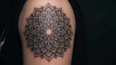 Hình xăm hoa văn hợp tuổi mùi dạng Mandala nghệ thuật trên bắp tay mang lại vượng khí dồi dào