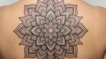 Hình xăm hoa văn hợp tuổi ngọ mang phong cách Mandala với các đường nét sắc sảo trên lưng