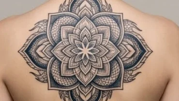 Hình xăm hoa văn hợp tuổi thìn với thiết kế Mandala tinh tế kết hợp họa tiết phong thủy trên lưng