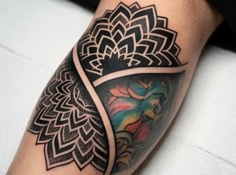Họa tiết hoa văn Mandala được xăm đè lên nền hình xăm lỗi để chuyển hóa năng lượng tiêu cực