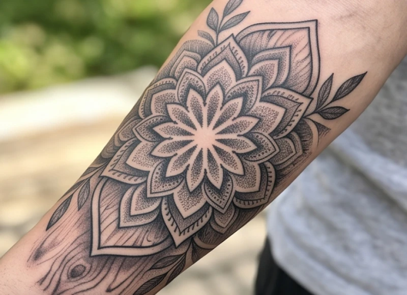 Thiết kế Mandala lồng ghép các họa tiết lá cây tương sinh với người tuổi Dần mệnh Mộc