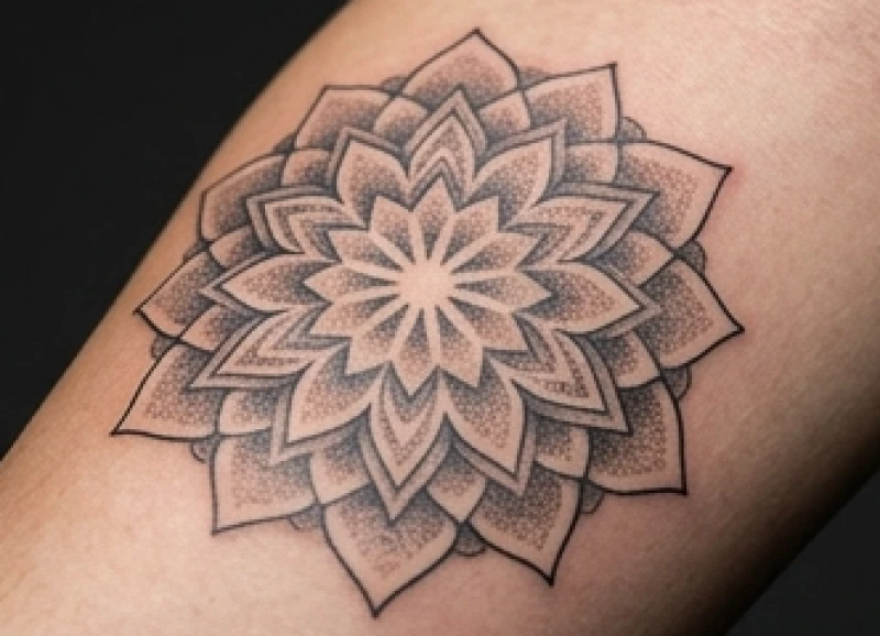 Mẫu hình xăm hoa văn Mandala nghệ thuật với các đường nét đối xứng chi tiết trên da