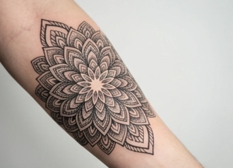 Hình xăm họa tiết Mandala tinh xảo kết hợp đánh bóng khối trên cẳng tay