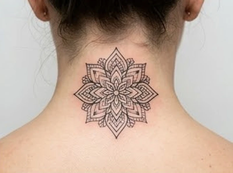 Hình xăm Mandala kích thước mini sau gáy đầy tinh tế và nghệ thuật