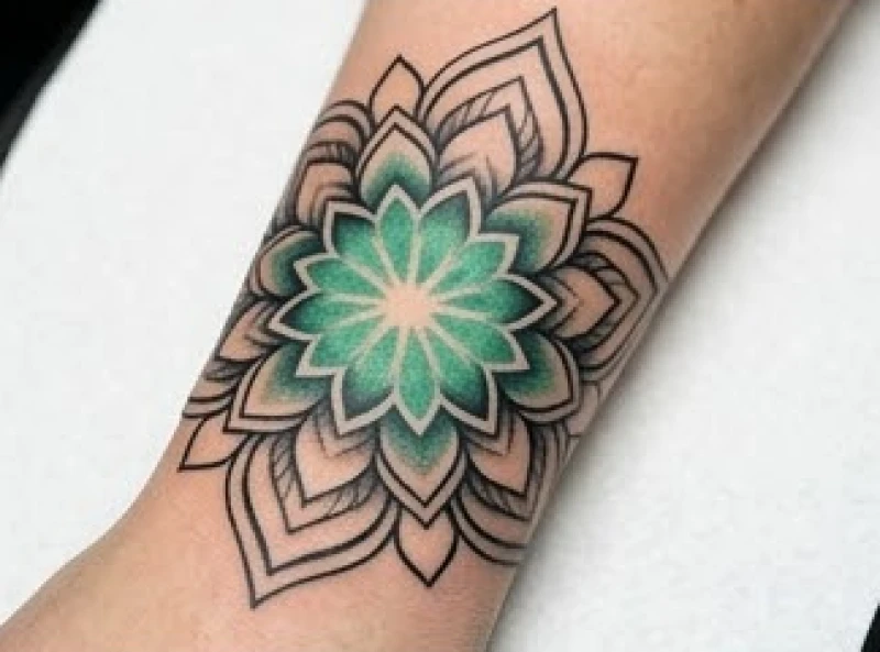 Hình xăm hoa văn Mandala mềm mại với lõi xanh ngọc cho tuổi Nhâm Ngọ 2002
