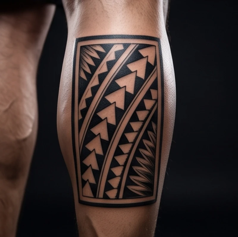 Hình xăm hoa văn hợp tuổi Tuất: Quy tắc đường nét ngũ hành 4 Họa tiết hình xăm Maori gồm các khối tam giác nhọn xếp liên tiếp trên nền mảng mực đen đặc hình chữ nhật
