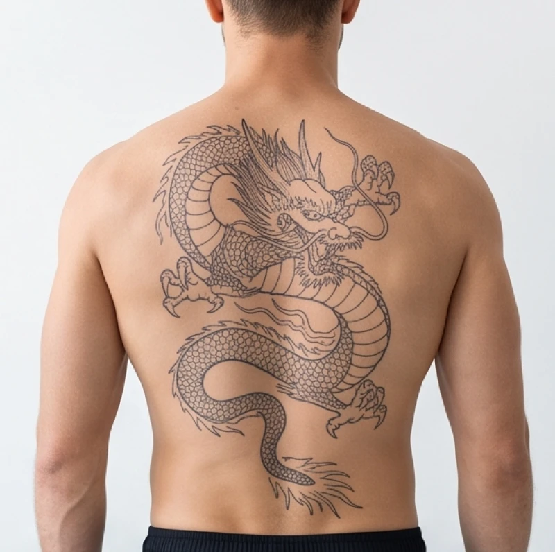 Quá trình thực hiện hình xăm rồng kín lưng đòi hỏi thể trạng to khỏe để không bị hiện tượng hình khắc