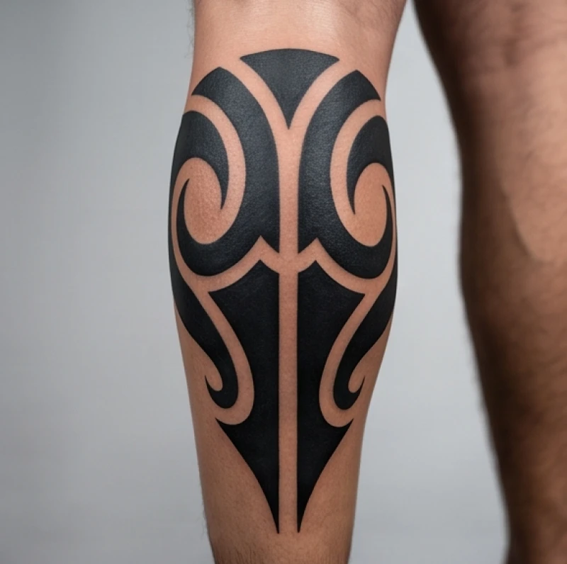 Hình xăm Tribal bản to với các mảng mực đen đặc cứng cáp, mang đậm nét mạnh mẽ và vững chãi