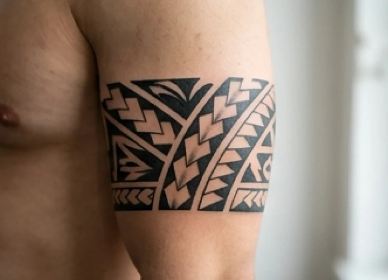 Dải hoa văn Tribal với những khối mực đen đặc liền mạch ôm trọn bắp tay