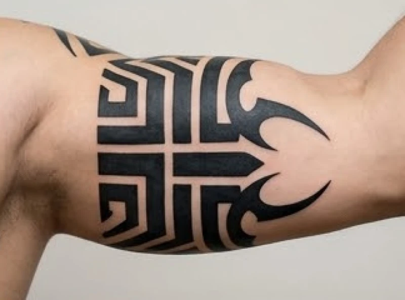 Hình xăm Tribal nam tính với các mảng khối đen đặc mô phỏng lại ngọn lửa và áo giáp