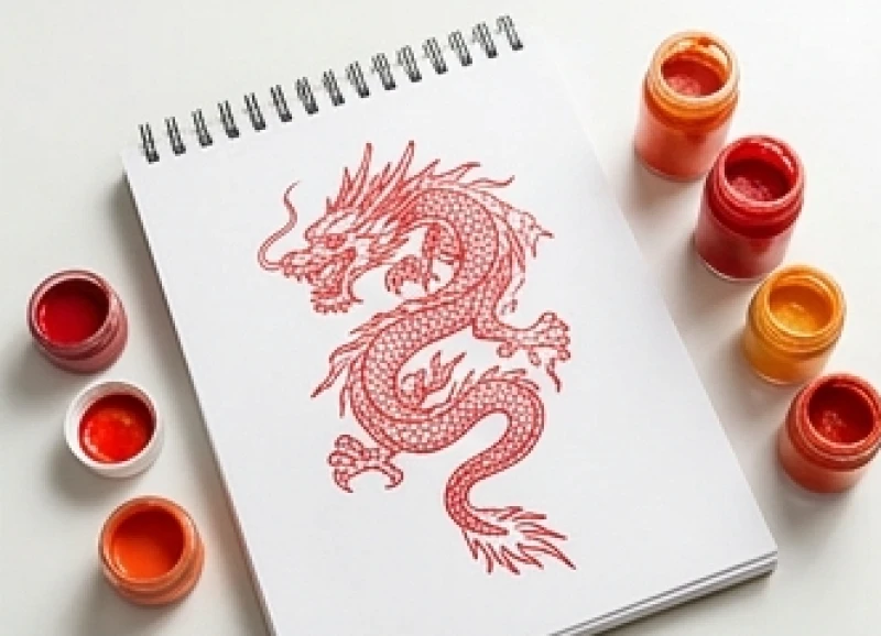 Bản vẽ rồng đỏ lửa rực rỡ phù hợp với quy luật tương sinh của nạp âm mệnh hỏa