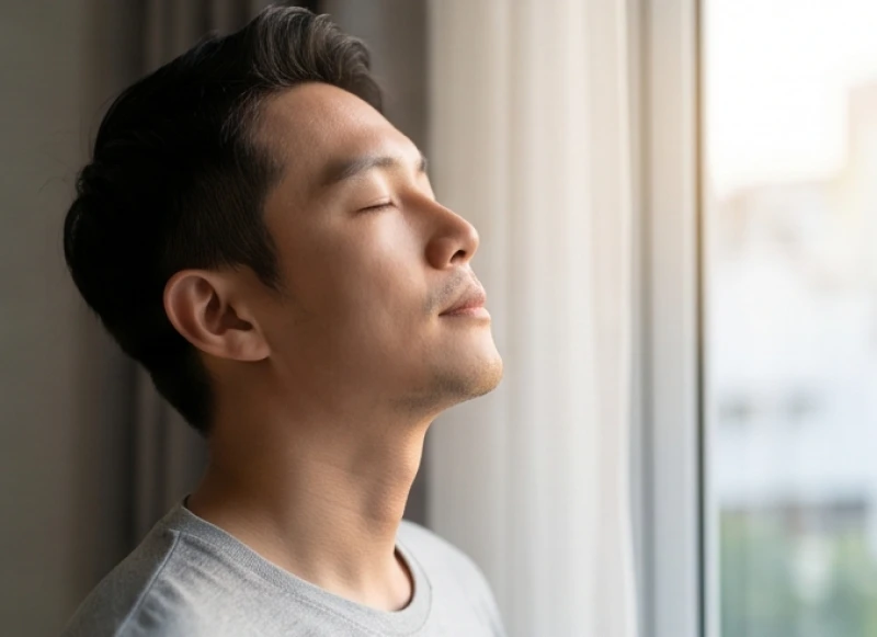 Mơ thấy vợ cũ: Giải mã điềm báo tâm linh và ẩn ức tâm lý 6 Người đàn ông nhắm mắt hít thở thật sâu bên cửa sổ ngập nắng để giải tỏa những uất ức dồn nén từ lâu