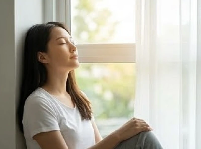 Mơ thấy người yêu hiện tại gặp lại người cũ: Điềm báo & ứng xử 8 Một cô gái nhắm mắt hít thở sâu để tĩnh tâm bên bệ cửa sổ đón nhận ánh nắng sớm ban mai