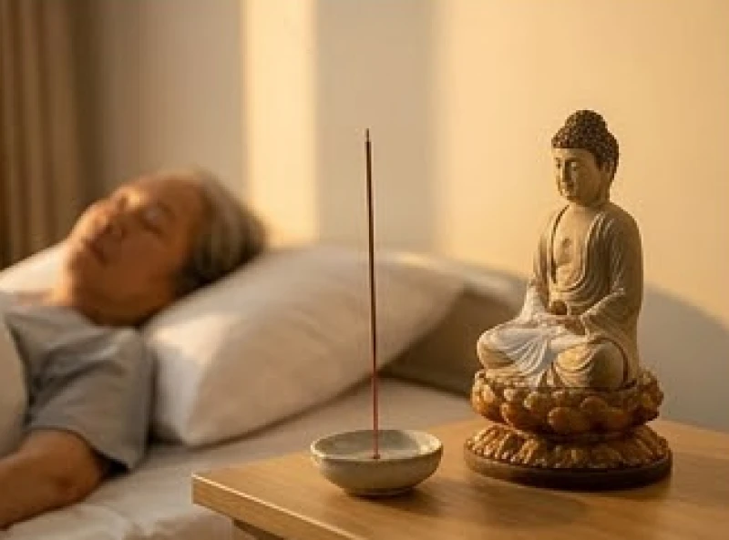 Không gian trang nghiêm với tượng Phật và hương trầm để ban hộ niệm trợ duyên cho người sắp mất