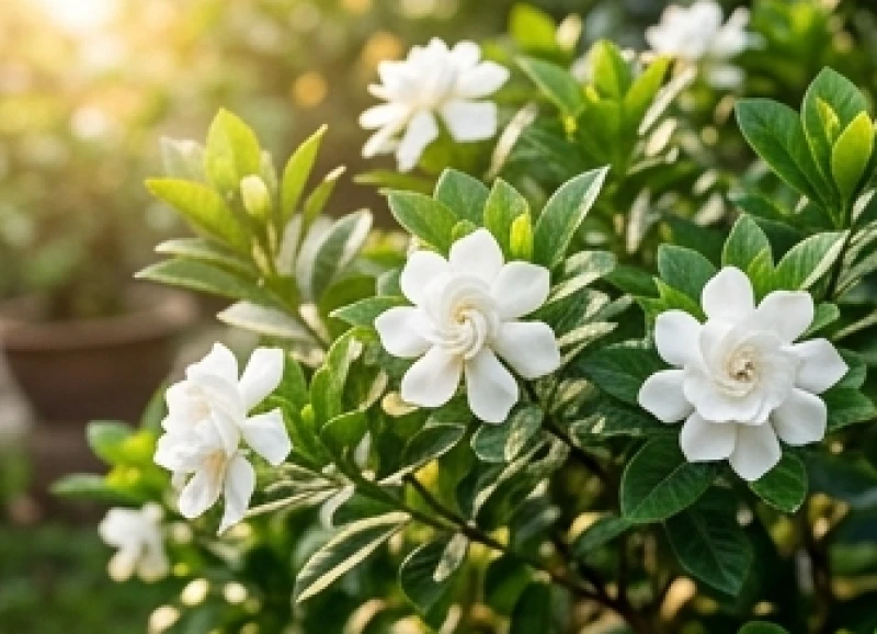 Những đóa hoa bạch thiên hương trắng muốt bung nở rực rỡ dưới nắng trên nền lá xanh bóng mượt