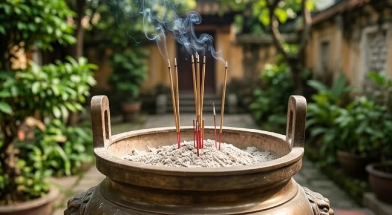 Lư đồng nhỏ dùng để hóa chân nhang thừa thành phần tro mịn màng