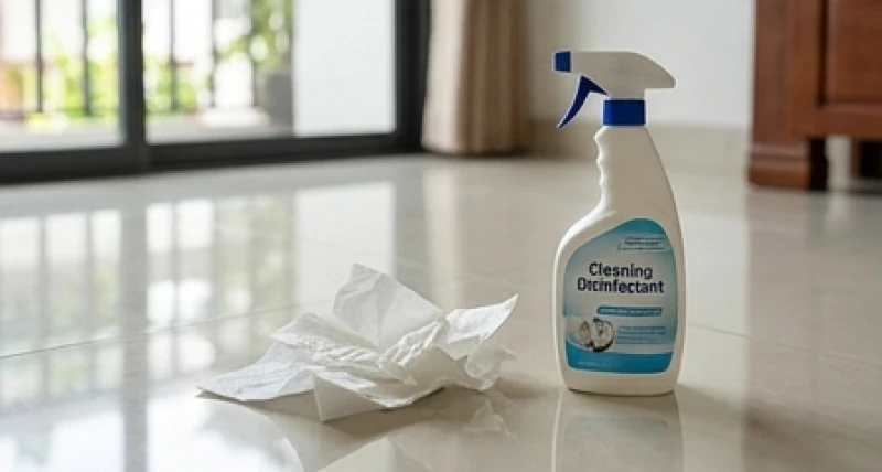 Dơi chết trong nhà là điềm gì: Ý nghĩa vị trí và cách dọn an toàn 6 Bình xịt hóa chất sát khuẩn và khăn giấy sạch dùng để lau dọn bề mặt sàn gạch