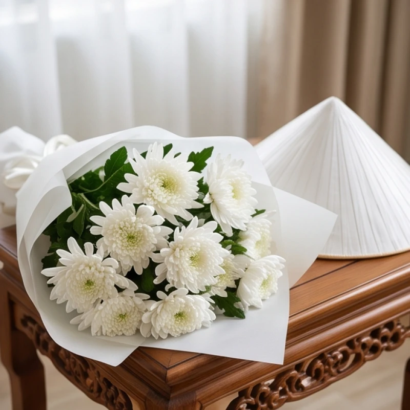 Những cành hoa cúc trắng tinh khôi và tươi mới được cẩn thận lựa chọn làm hoa dâng lễ Chúa Bà