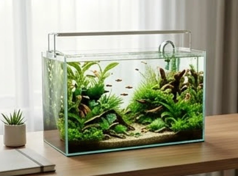 Bể cá cảnh thủy sinh mini đặt trên bàn làm việc để cân bằng năng lượng cho hai người mệnh Mộc
