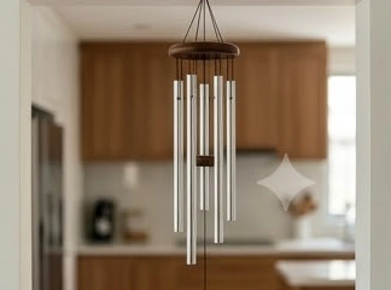Hướng bếp hợp tuổi Dần: Bảng tra chi tiết Nam Nữ & cách hóa giải 11 Chuông gió kim loại năm ống được treo nhẹ nhàng ngay lối vào khu vực phòng bếp