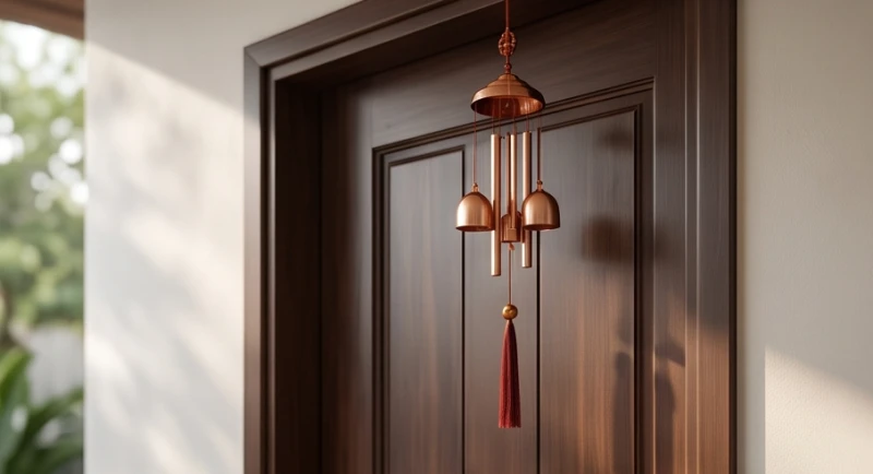 Bố trí chuông gió phong thủy trước hiên nhà để ngăn chặn luồng sát khí từ các hướng đại hung