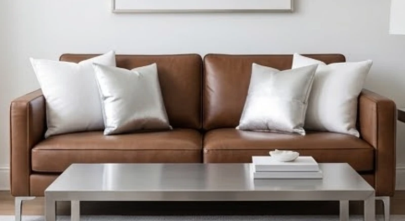 Mệnh Thủy hợp màu gì: Bảng tra cứu và cách hóa giải màu kỵ 7 Bộ sofa da màu nâu được hóa giải xung khắc bằng những chiếc gối tựa màu trắng và xám bạc