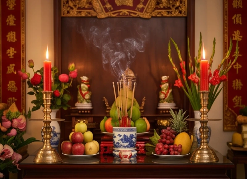 Tuổi Tỵ Nên Cưới Vào Năm Nào: Cách Chọn Năm Và Tháng Đại Lợi 7 Lễ gia tiên truyền thống với hương trầm và nến đỏ giúp hóa giải hung tinh trong năm cưới hạn
