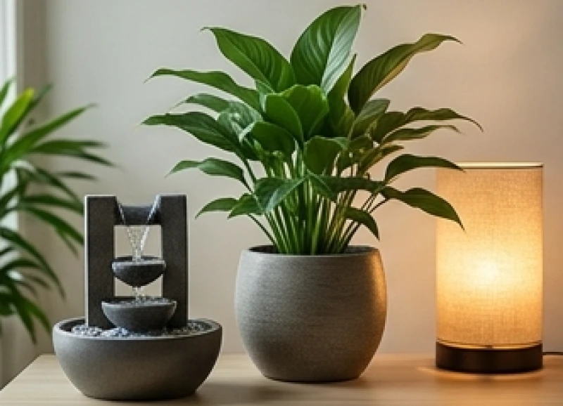 Mệnh Thủy là gì: Trọn bộ 6 nạp âm, màu sắc và con số may mắn 5 Chậu cây xanh nhỏ nhắn đặt giữa một không gian có yếu tố nước và ánh sáng ấm áp giúp cân bằng năng lượng