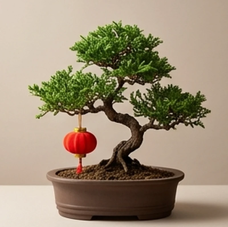 Sự kết hợp hài hòa giữa các nguyên tố gỗ, lửa và đất trong một tiểu cảnh bonsai mini