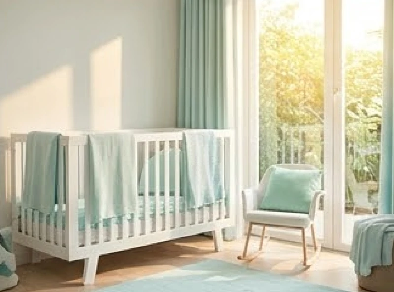 Phòng ngủ em bé được trang trí với những gam màu dịu mát mang lại cảm giác bình yên