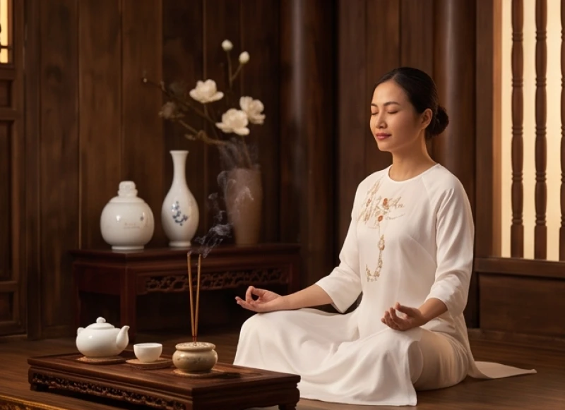 Nữ giới tĩnh tâm thiền định giúp giảm căng thẳng do hạn Thiên La và sao Thái Bạch gây ra