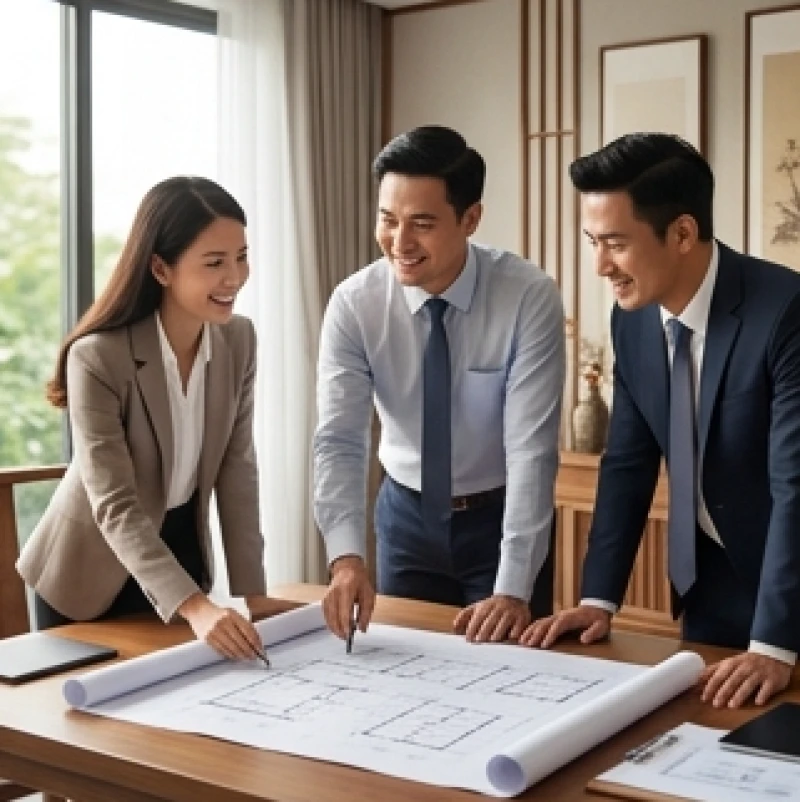Tam hợp tuổi Mùi: Lọc đối tác Hợi - Mão theo bản mệnh ngũ hành 7 Ba người cộng sự đang thảo luận bản kế hoạch trên bàn làm việc với thái độ cởi mở