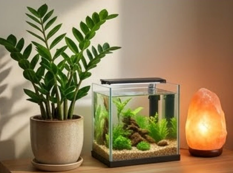 Tuổi Mão hợp sinh con tuổi gì: Ma trận tra cứu cho mọi can chi 4 Cây kim tiền xanh tốt đặt cạnh hồ cá nhỏ và đèn đá tượng trưng cho sự hòa hợp Thủy Mộc Hỏa.