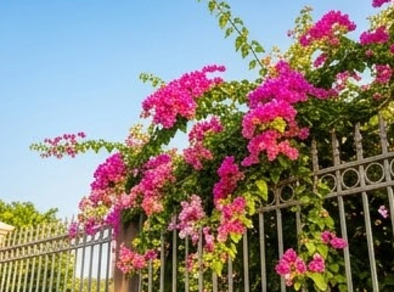 Cây trồng ngoài sân hợp tuổi Dần: phân khu và cây bóng mát 3 Giàn hoa giấy rực rỡ uốn lượn theo cổng rào dưới ánh nắng gay gắt của hướng Tây
