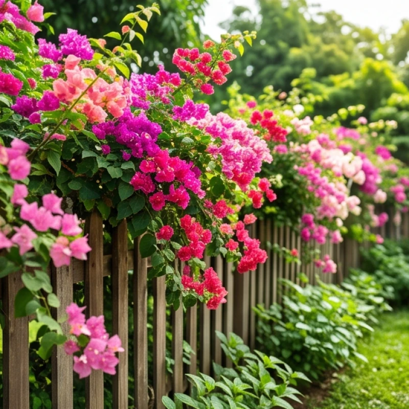 Giàn hoa giấy nở rộ rực rỡ chạy dọc theo rào chắn dưới thời tiết nắng ấm ban ngày