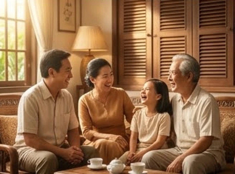 Gia đình nhiều thế hệ quây quần vui vẻ bên mâm cơm truyền thống mang lại bầu không khí ấm áp