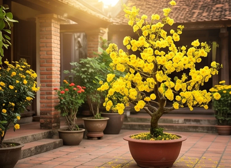 Mơ thấy ngày Tết: Điềm báo từng tình huống và con số may mắn 4 Chậu hoa mai vàng nở rộ tượng trưng cho tài lộc dồi dào trong giấc mơ