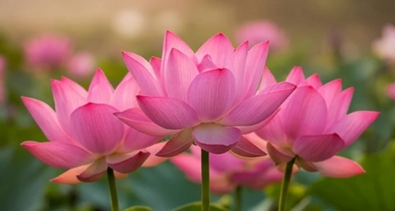 Cụm hoa sen hồng nở rực rỡ mang sắc thái tươi tắn vẫy gọi những nhân duyên tốt lành sắp tới