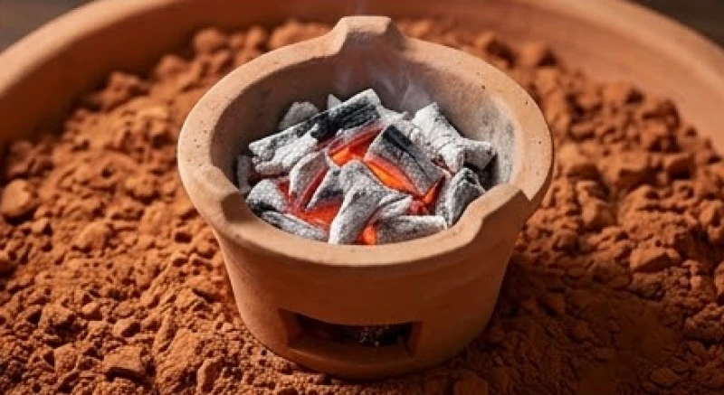 Lò sưởi nhỏ rực hồng đang nung chảy lớp tro tàn rơi xuống nền đất sét tạo nên vượng khí