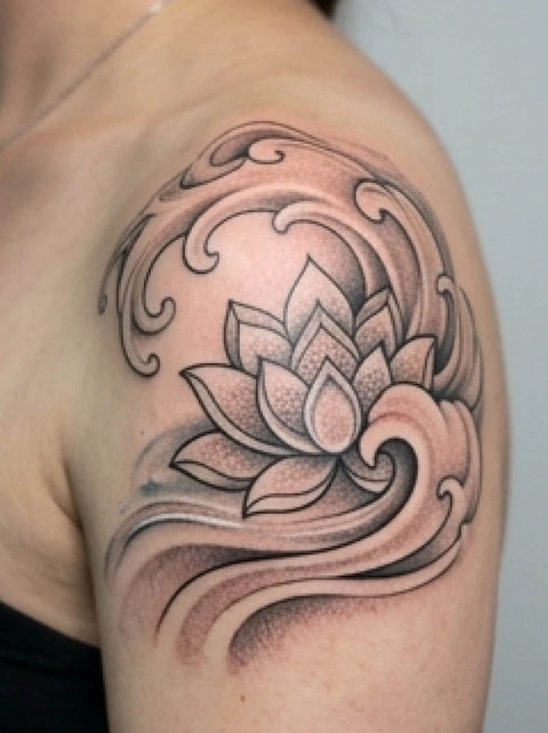 Hình xăm hoa văn mandala kết hợp dải sóng nước mềm mại dành riêng cho người mệnh Thủy và Mộc
